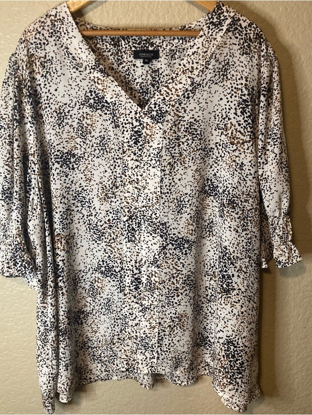 Jones Company Women’s Blouse White Black Brown Business Casual Boho Chic 3X